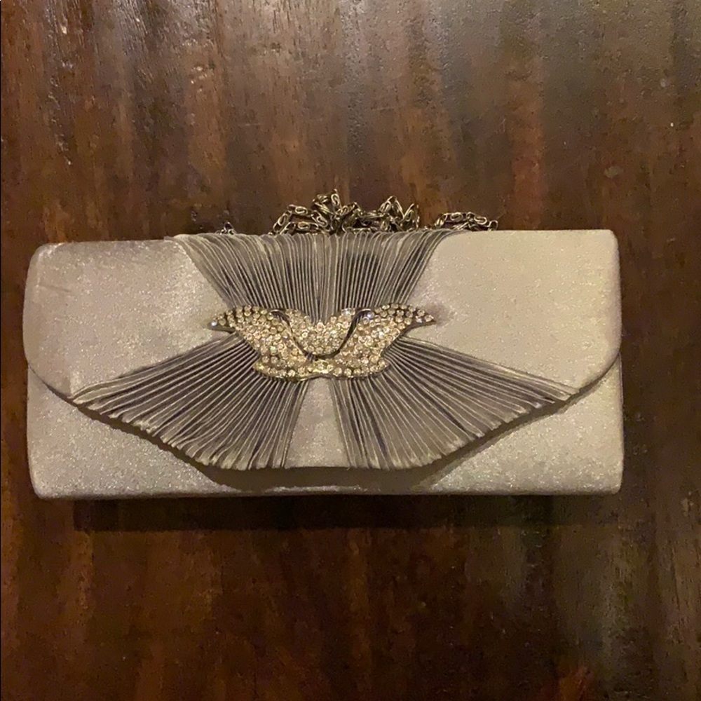 Cleopatra Silver Evening Clutch w/ Rhinstones